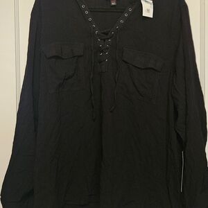Rock & Republic Black Lace-Up Popover Top